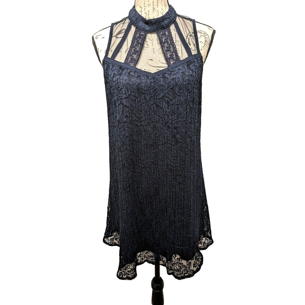 Speechless‎ Dress M Navy Lace Mini Pencil Sheer Bodice Sweetheart Neck